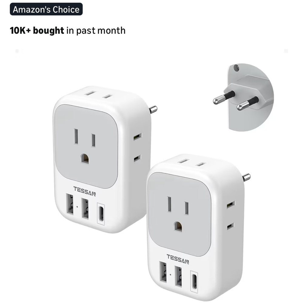 International/European (2 pack) Power Adapter with USB Ports